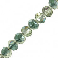 Faceted glass rondelle beads 6x4mm Green ab half plated